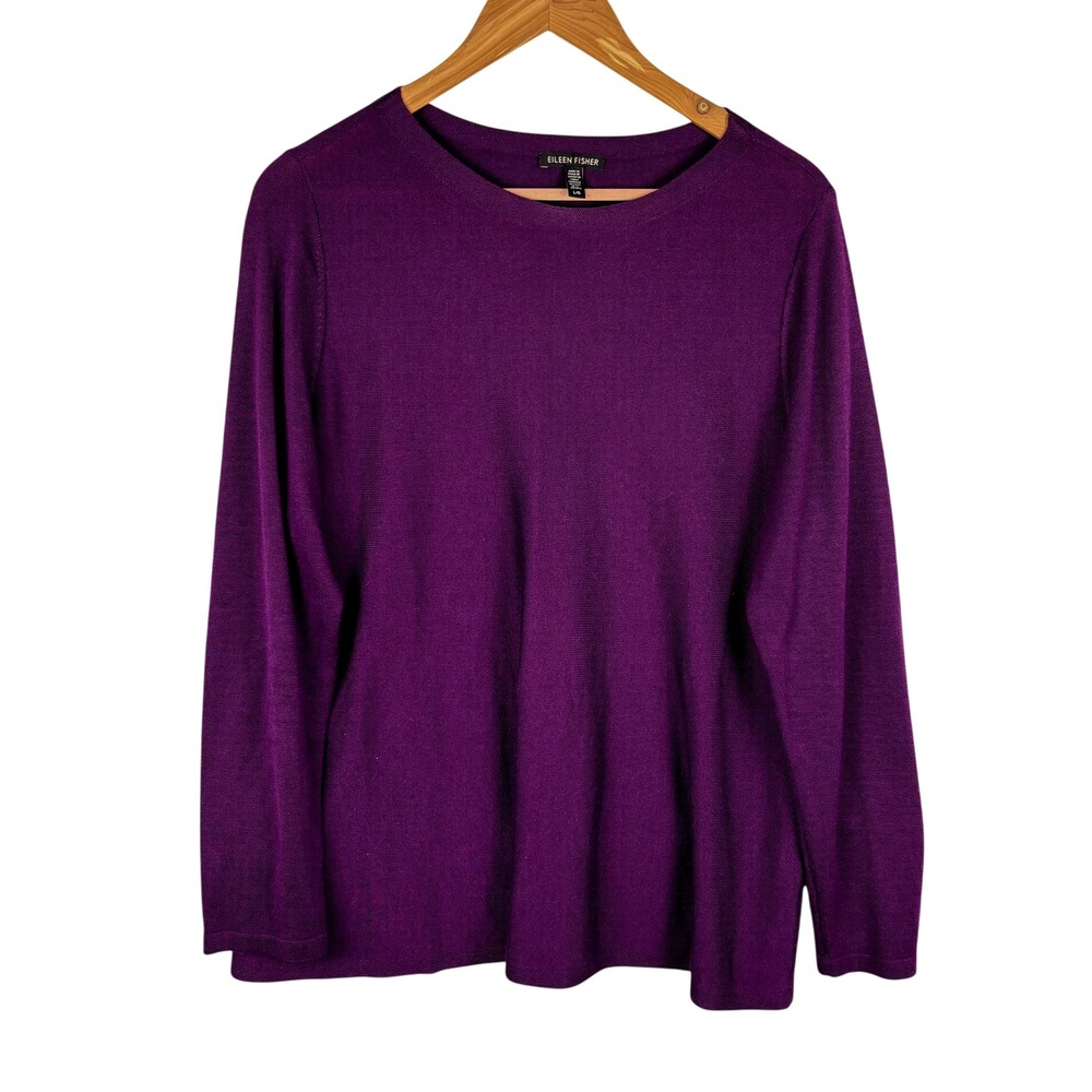 Eileen Fisher Women Long Sleeve Sweater L Tencel Silk Lux Fall Layering Capsule